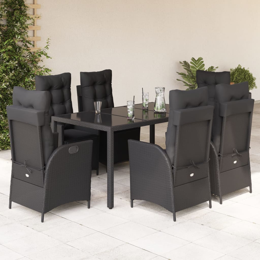 vidaXL 3-delige Tuinset met kussens poly rattan zwart
