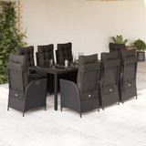 vidaXL 3-delige Tuinset met kussens poly rattan zwart