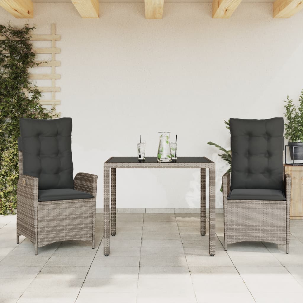 vidaXL 3-delige Tuinset met kussens poly rattan zwart