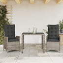 vidaXL 3-delige Tuinset met kussens poly rattan zwart