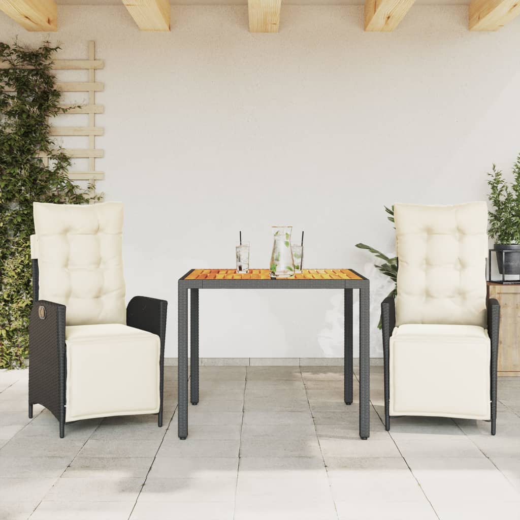 vidaXL 3-Piece Garden Lounge Set with Cushions Poly Rattan Black