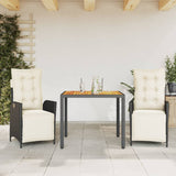 vidaXL 3-Piece Garden Lounge Set with Cushions Poly Rattan Black