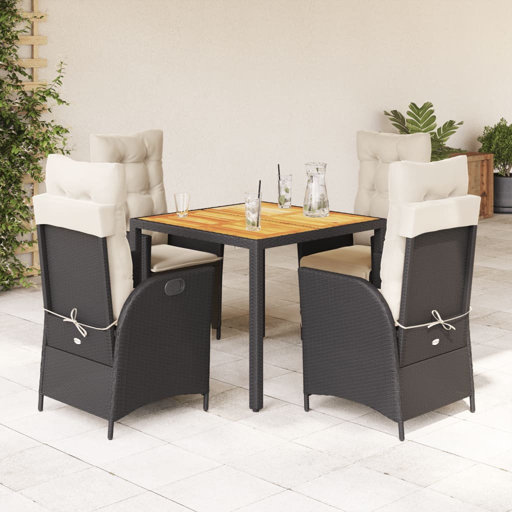 vidaXL 3-Piece Garden Lounge Set with Cushions Poly Rattan Black