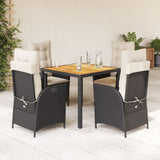 vidaXL 3-Piece Garden Lounge Set with Cushions Poly Rattan Black