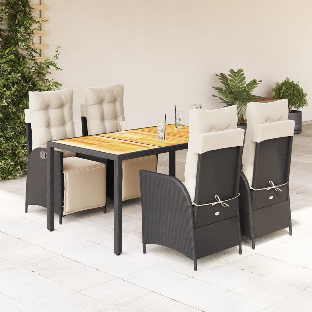 vidaXL 3-Piece Garden Lounge Set with Cushions Poly Rattan Black