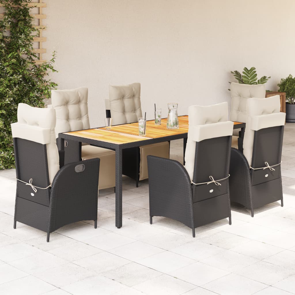 vidaXL 3-Piece Garden Lounge Set with Cushions Poly Rattan Black