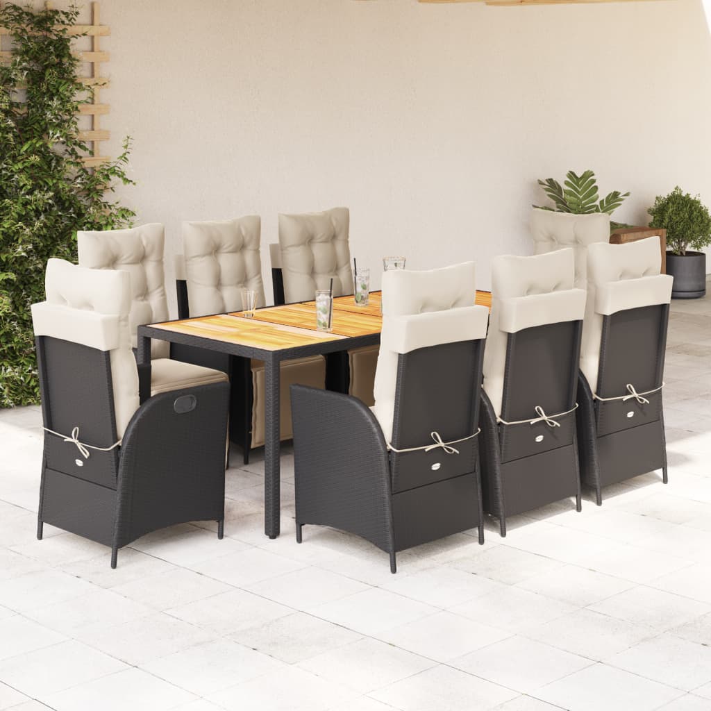 vidaXL 3-Piece Garden Lounge Set with Cushions Poly Rattan Black