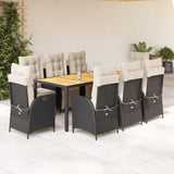 vidaXL 3-Piece Garden Lounge Set with Cushions Poly Rattan Black