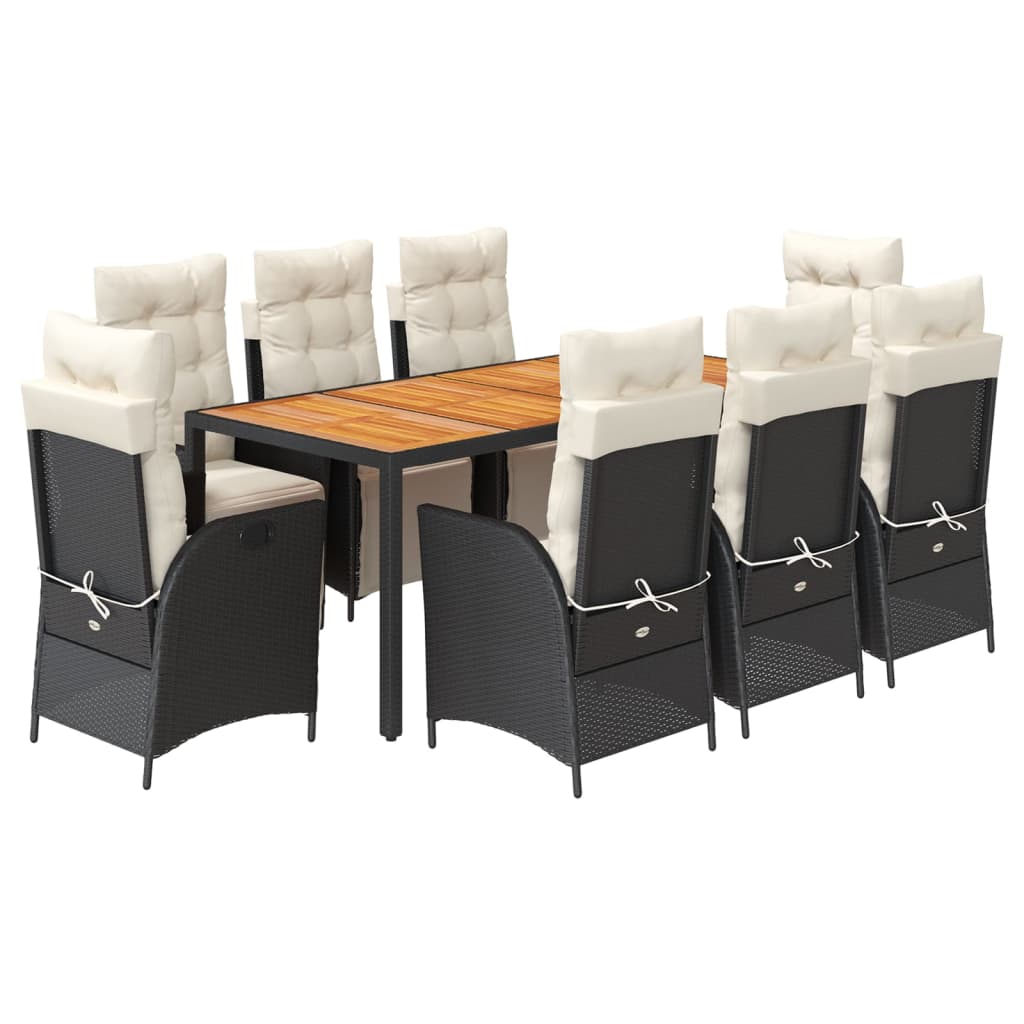 vidaXL 3-Piece Garden Lounge Set with Cushions Poly Rattan Black