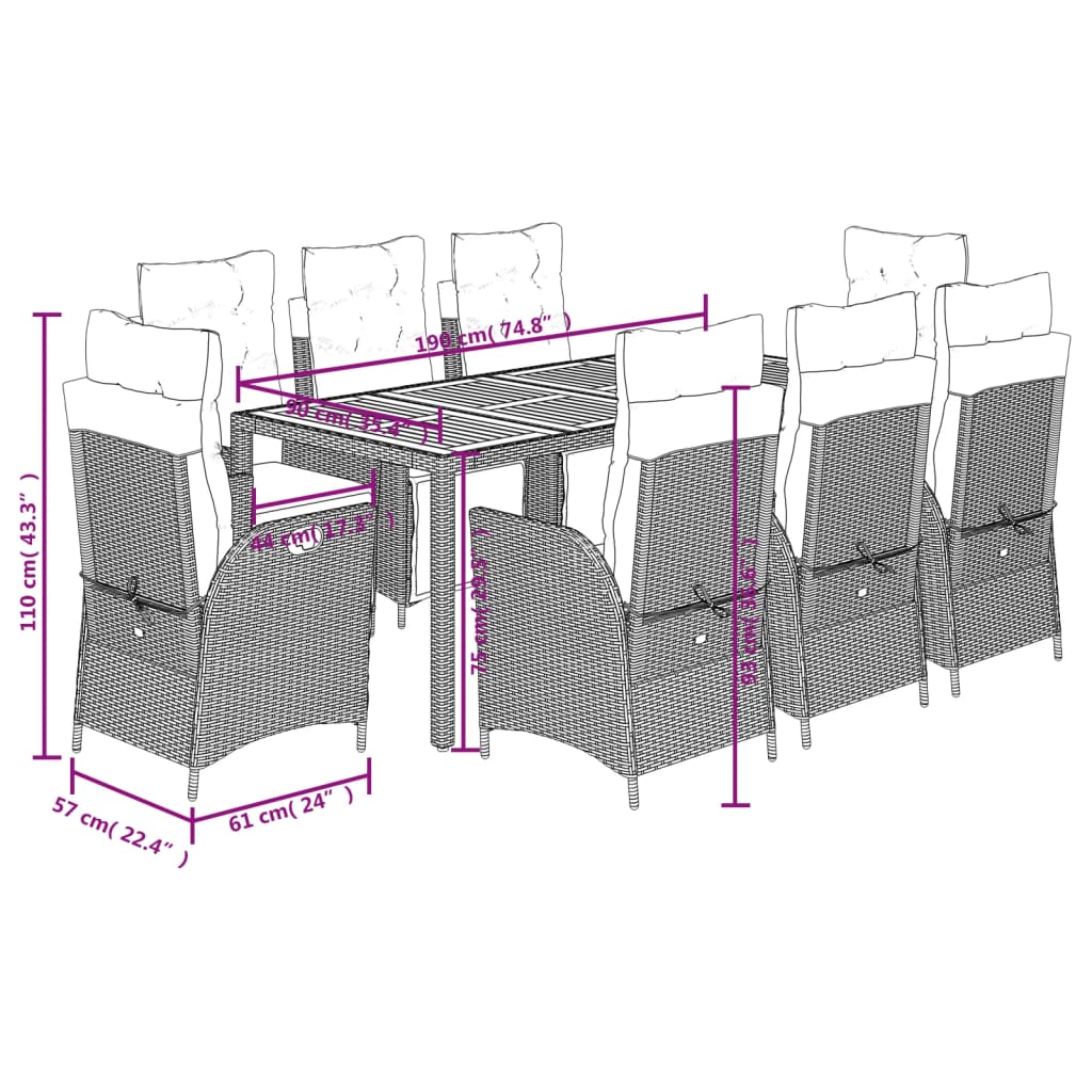 vidaXL 3-Piece Garden Lounge Set with Cushions Poly Rattan Black