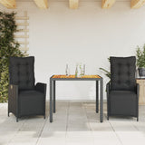 vidaXL 3-Piece Garden Lounge Set with Cushions Poly Rattan Black