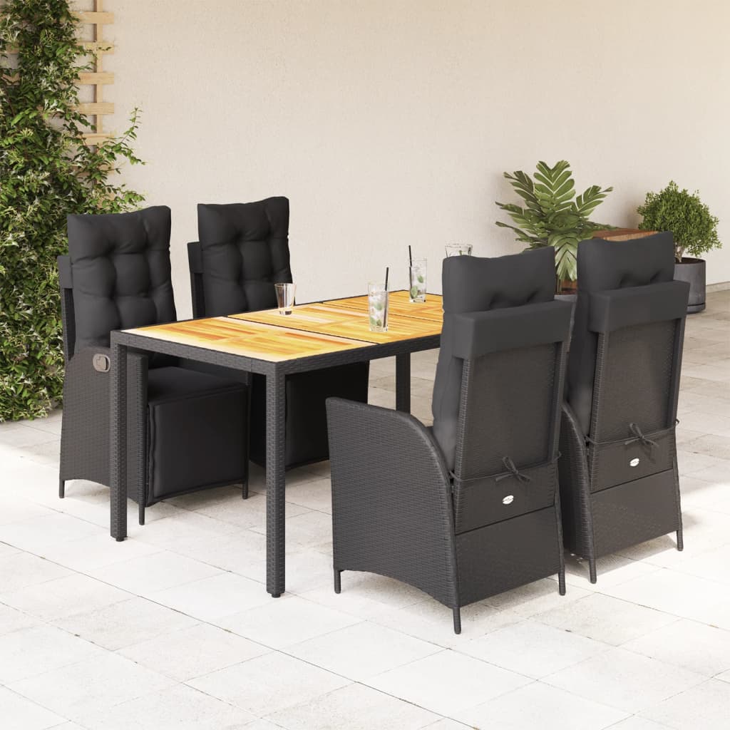 vidaXL 3-Piece Garden Lounge Set with Cushions Poly Rattan Black