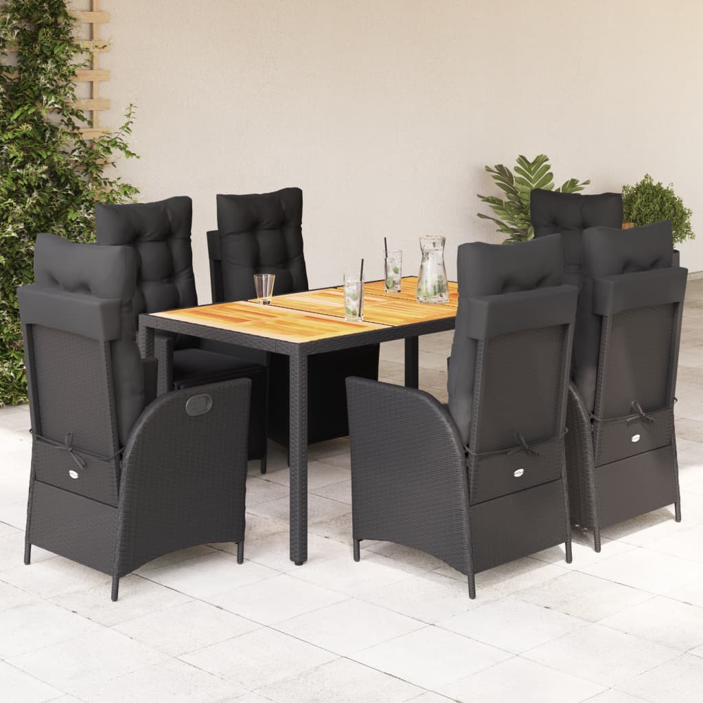 vidaXL 3-Piece Garden Lounge Set with Cushions Poly Rattan Black