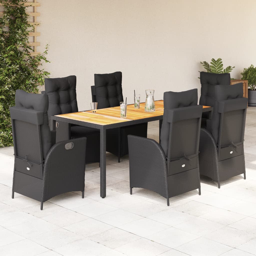 vidaXL 3-Piece Garden Lounge Set with Cushions Poly Rattan Black