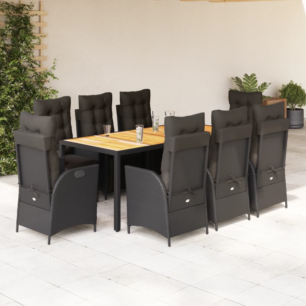 vidaXL 3-Piece Garden Lounge Set with Cushions Poly Rattan Black