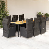 vidaXL 3-Piece Garden Lounge Set with Cushions Poly Rattan Black