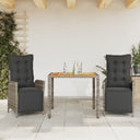 vidaXL 3-Piece Garden Lounge Set with Cushions Poly Rattan Black