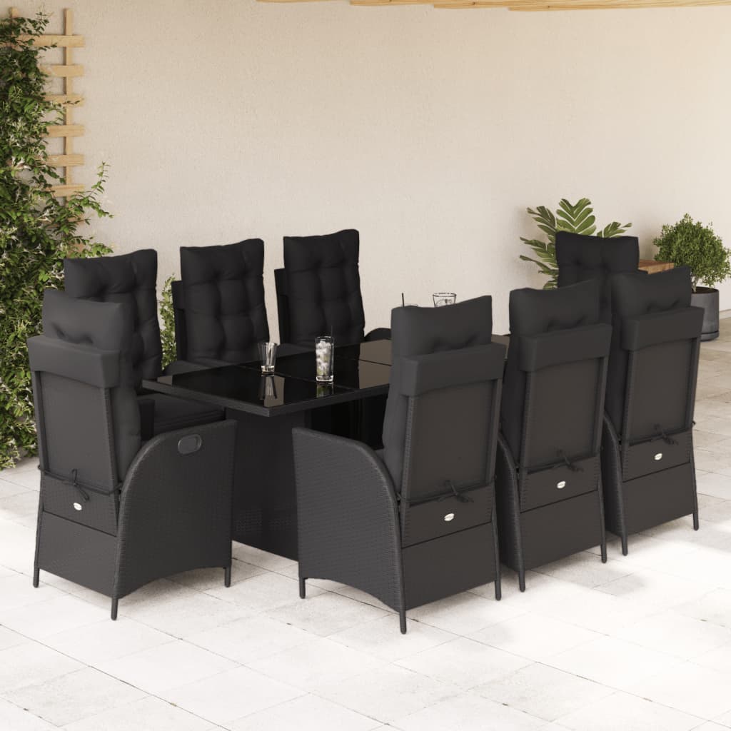 vidaXL 7-delige Tuinset met kussens poly rattan zwart