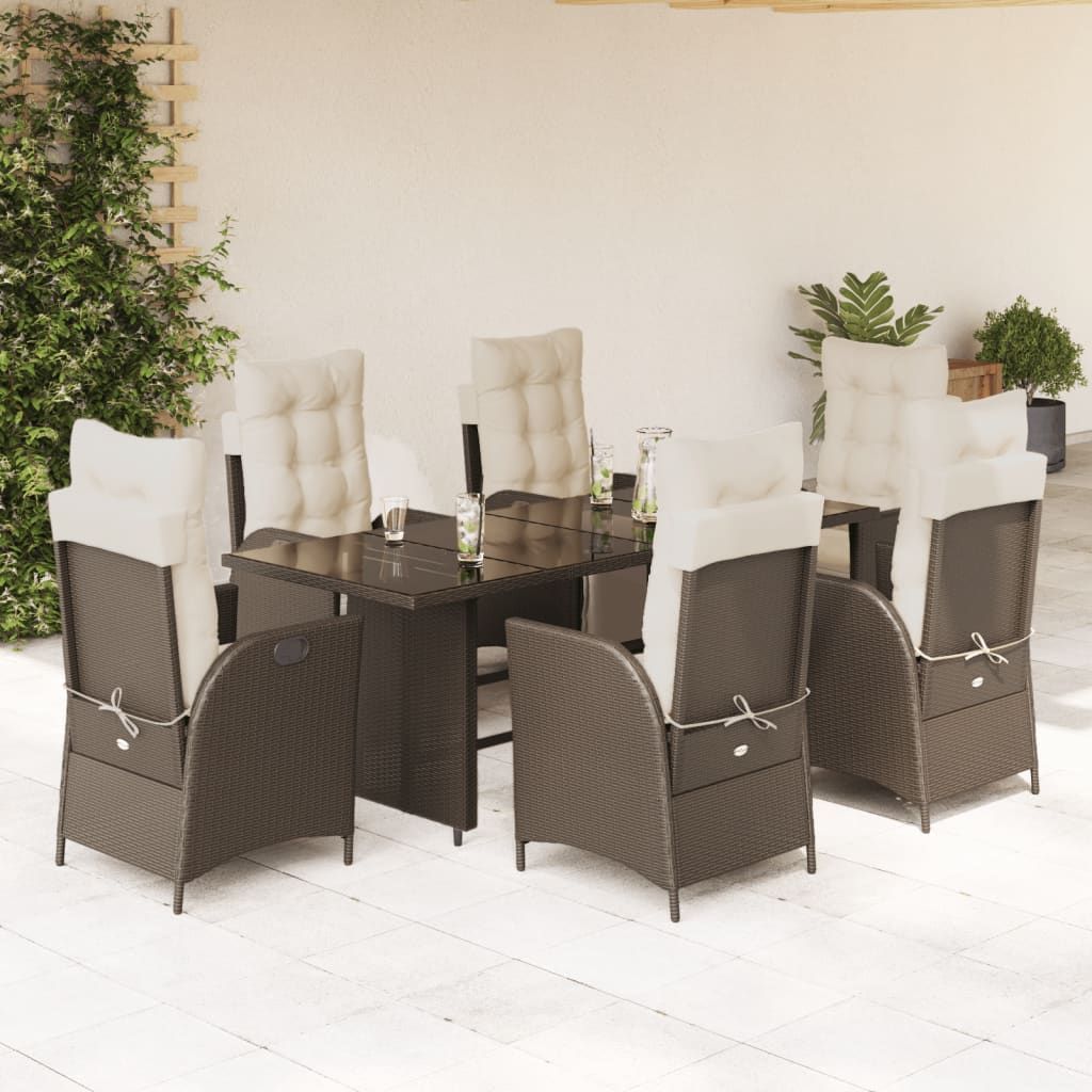 vidaXL 7-delige Tuinset met kussens poly rattan zwart