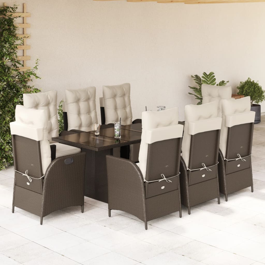 vidaXL 7-delige Tuinset met kussens poly rattan zwart