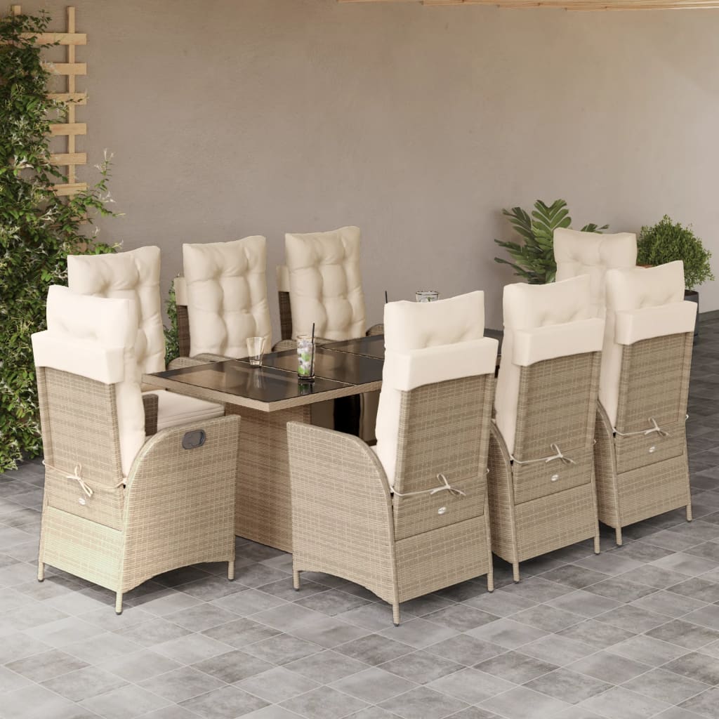 vidaXL 7-delige Tuinset met kussens poly rattan zwart
