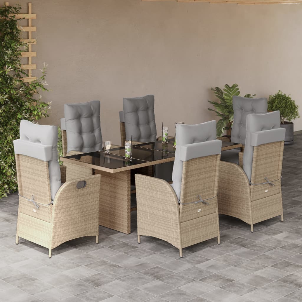 vidaXL 7-delige Tuinset met kussens poly rattan zwart