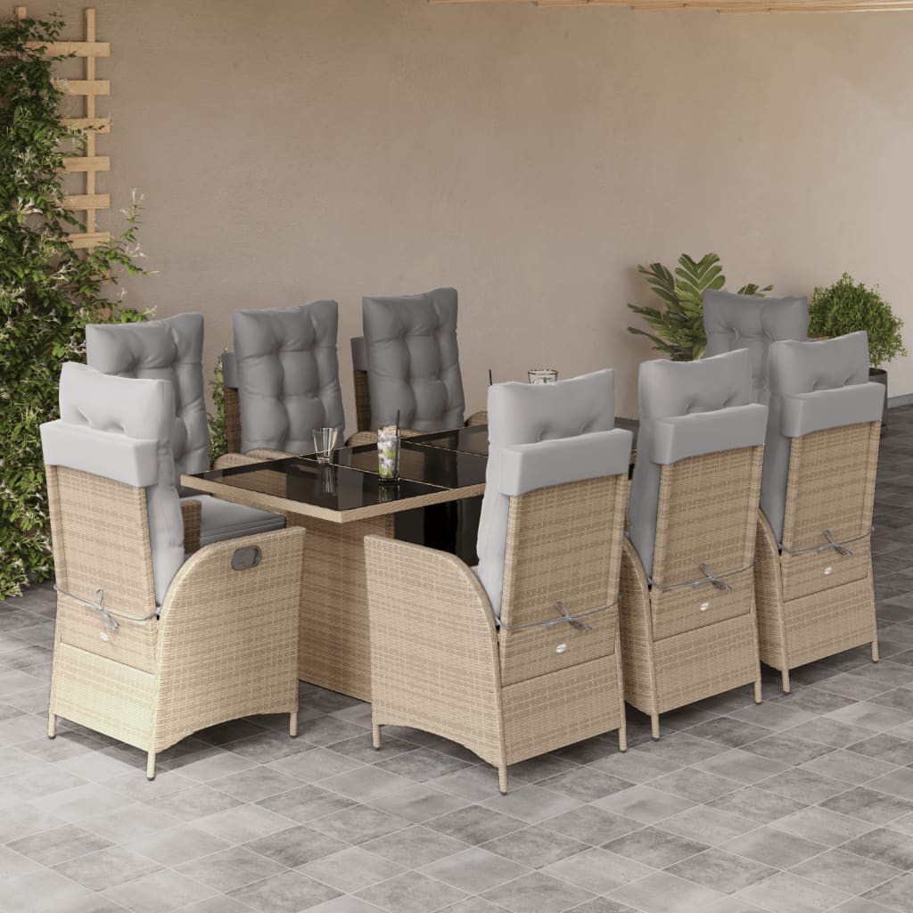 vidaXL 7-delige Tuinset met kussens poly rattan zwart
