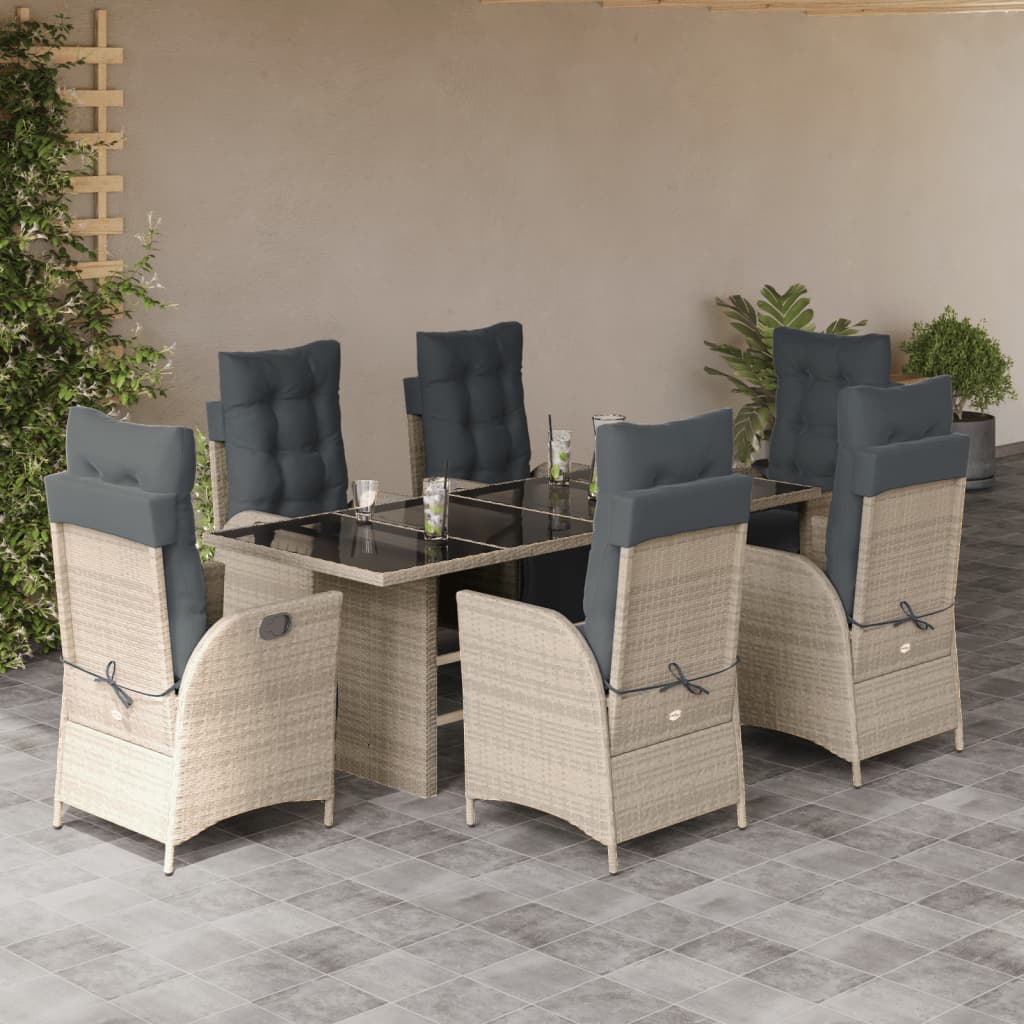 vidaXL 7-delige Tuinset met kussens poly rattan zwart