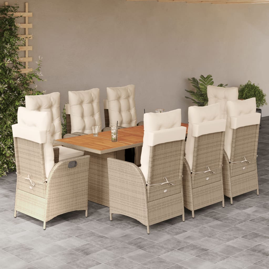 vidaXL 7-delige Tuinset met kussens poly rattan zwart