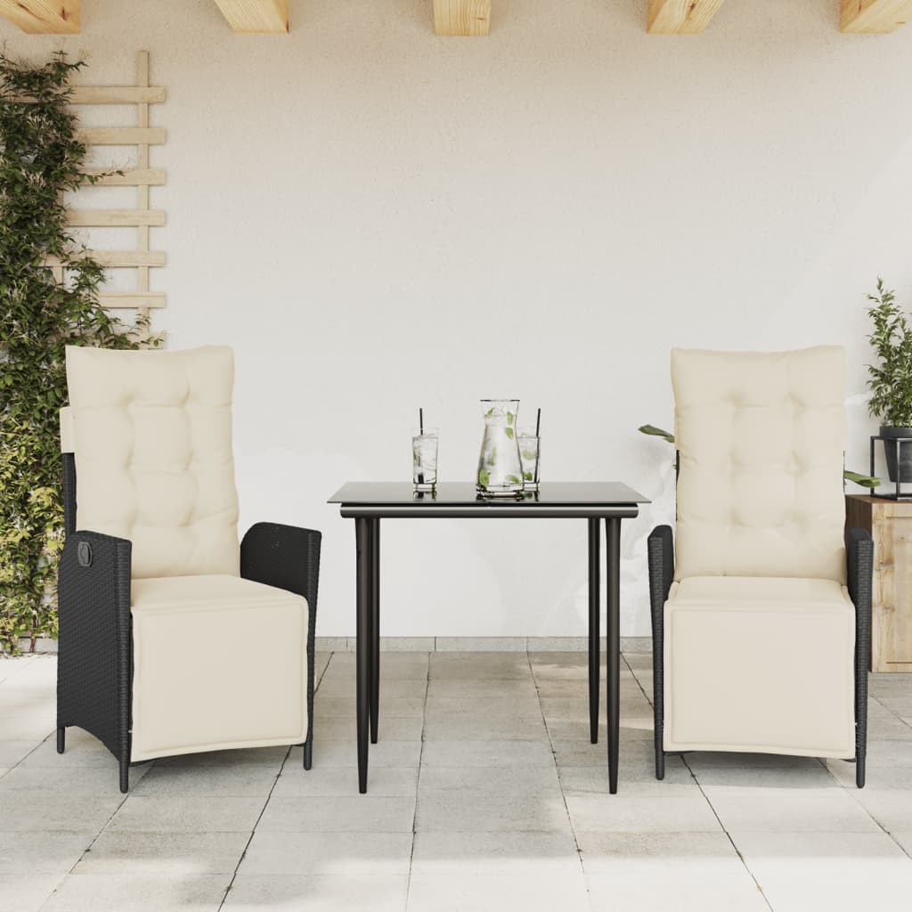 vidaXL 3-Piece Garden Lounge Set with Cushions Poly Rattan Black