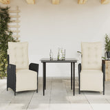 vidaXL 3-Piece Garden Lounge Set with Cushions Poly Rattan Black