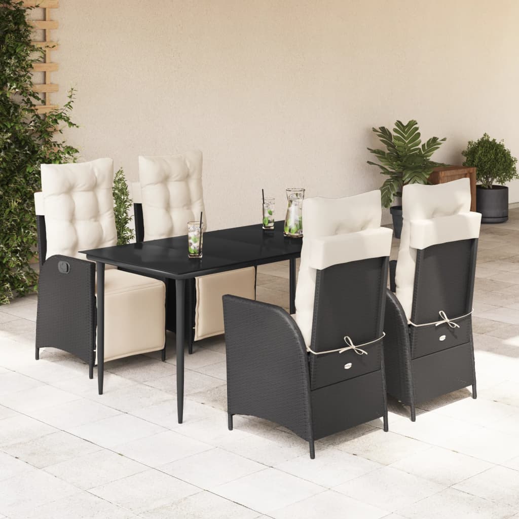 vidaXL 3-Piece Garden Lounge Set with Cushions Poly Rattan Black