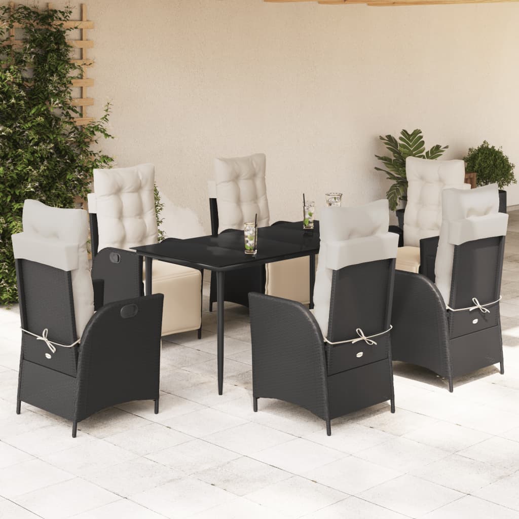 vidaXL 3-Piece Garden Lounge Set with Cushions Poly Rattan Black