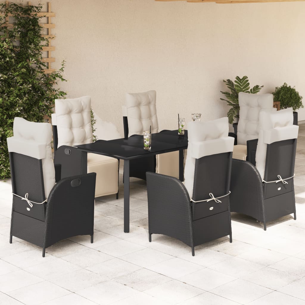 vidaXL 3-Piece Garden Lounge Set with Cushions Poly Rattan Black