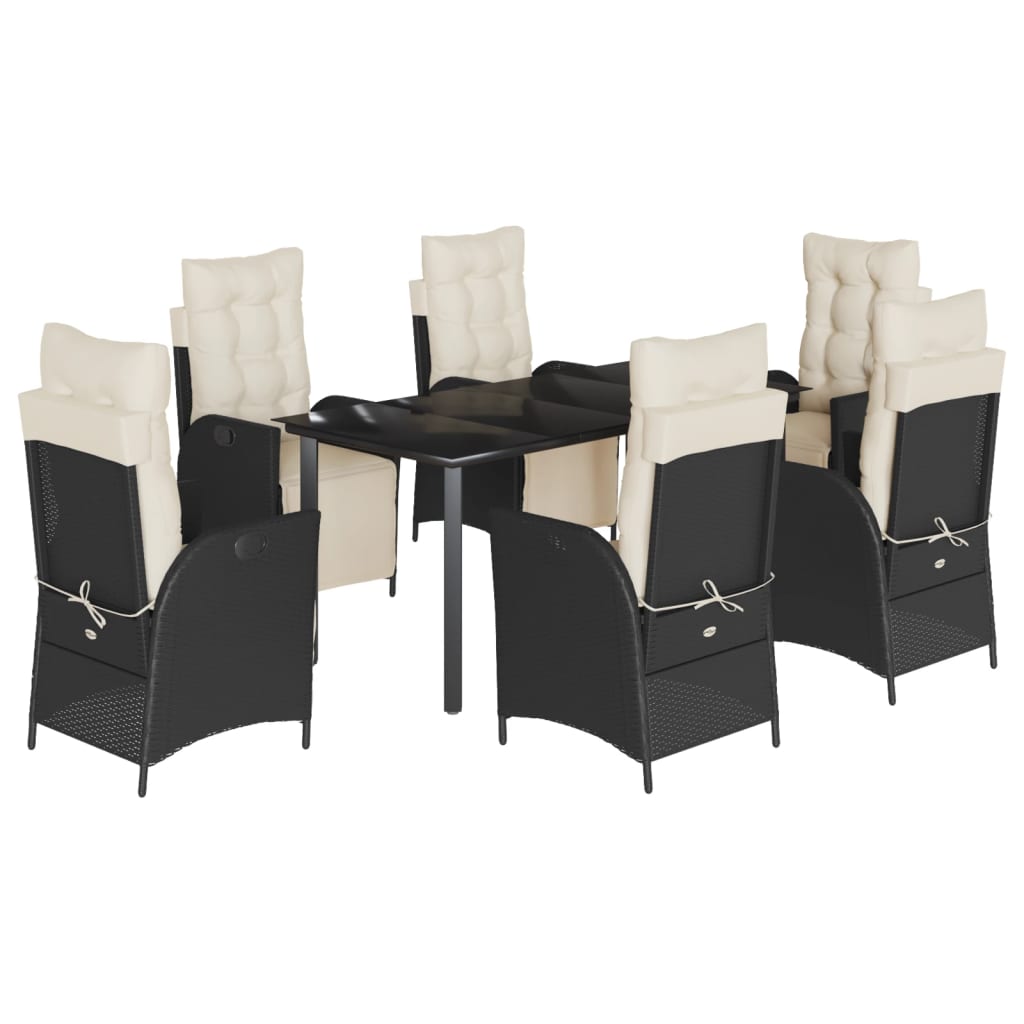 vidaXL 3-Piece Garden Lounge Set with Cushions Poly Rattan Black