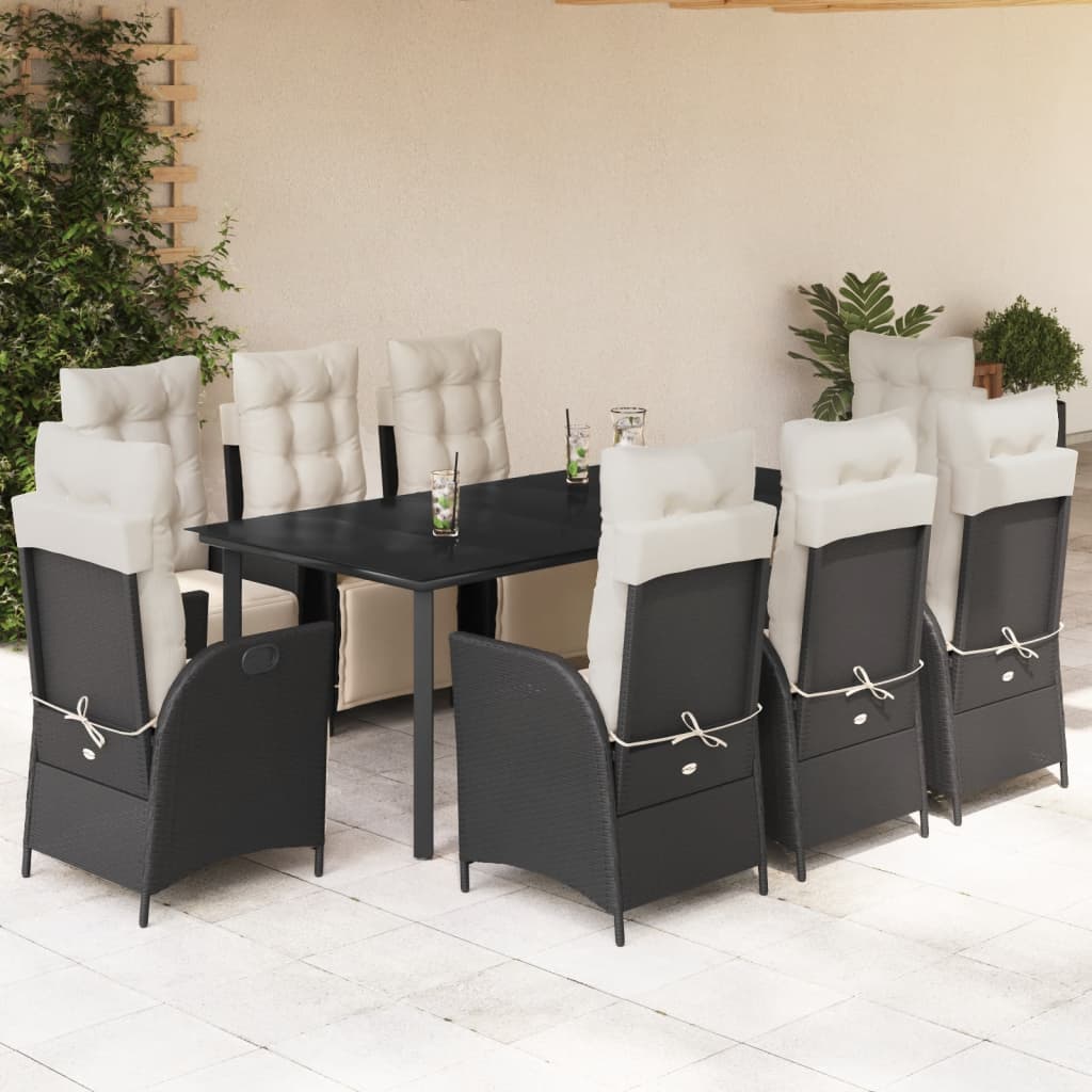 vidaXL 3-Piece Garden Lounge Set with Cushions Poly Rattan Black
