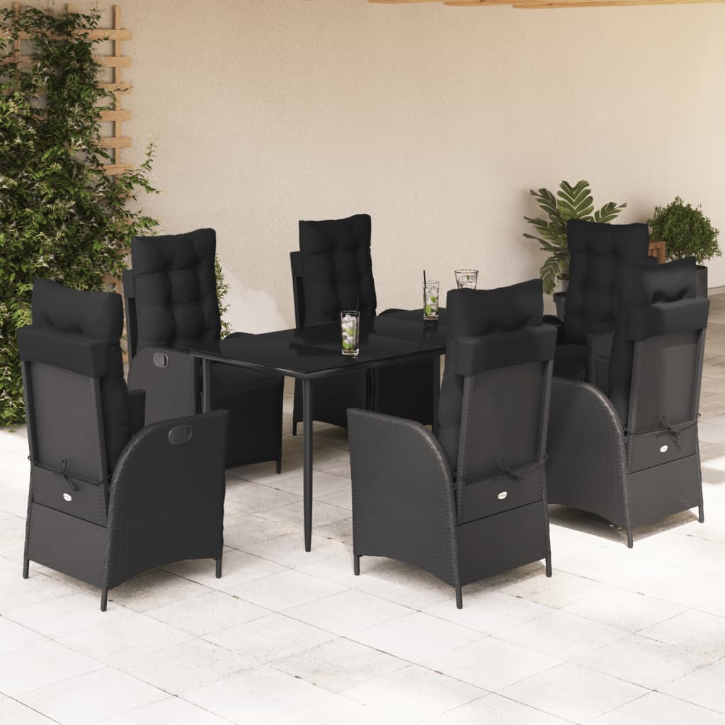 vidaXL 3-delige Tuinset met kussens poly rattan zwart