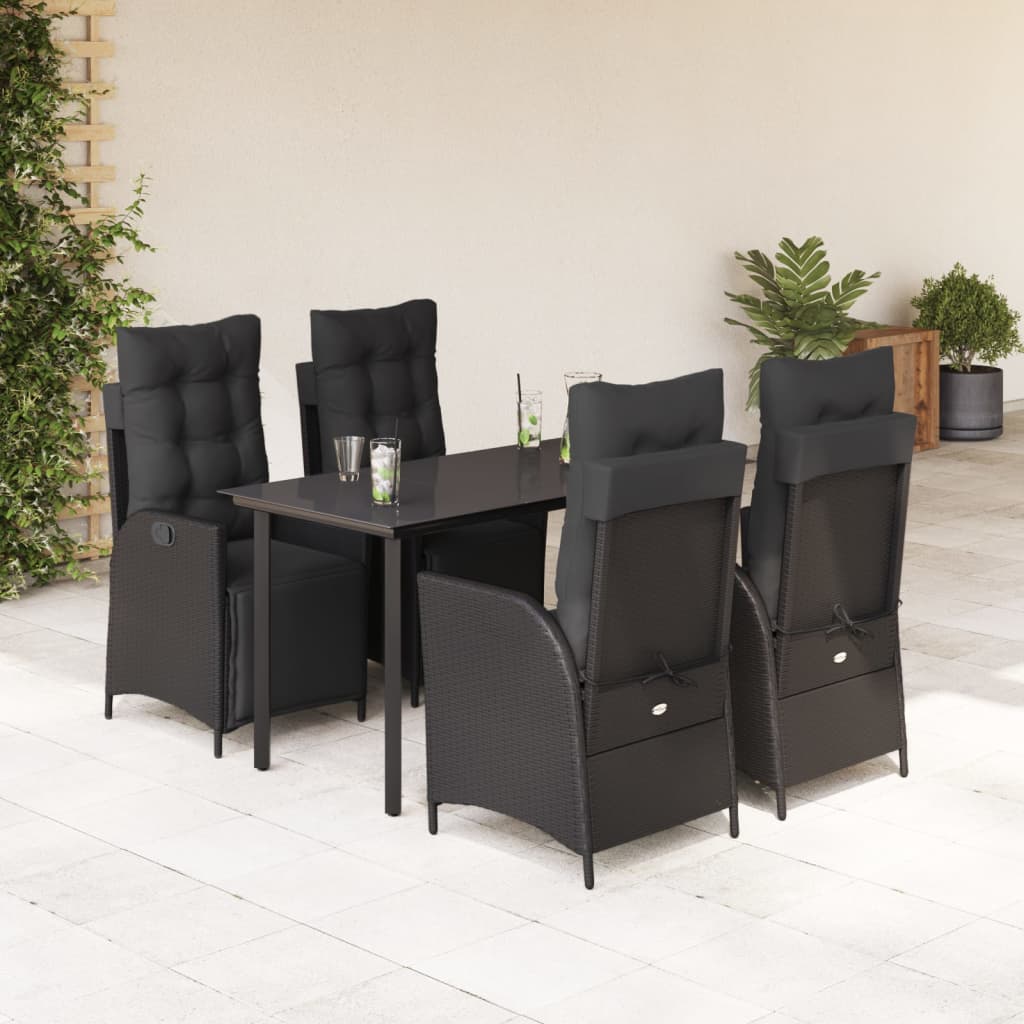 vidaXL 3-delige Tuinset met kussens poly rattan zwart