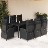 vidaXL 3-delige Tuinset met kussens poly rattan zwart