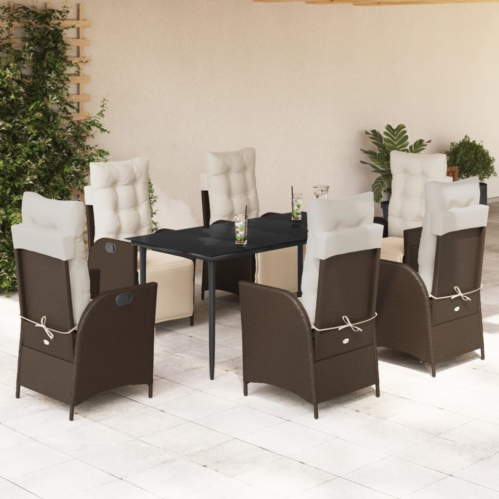 vidaXL 3-delige Tuinset met kussens poly rattan bruin