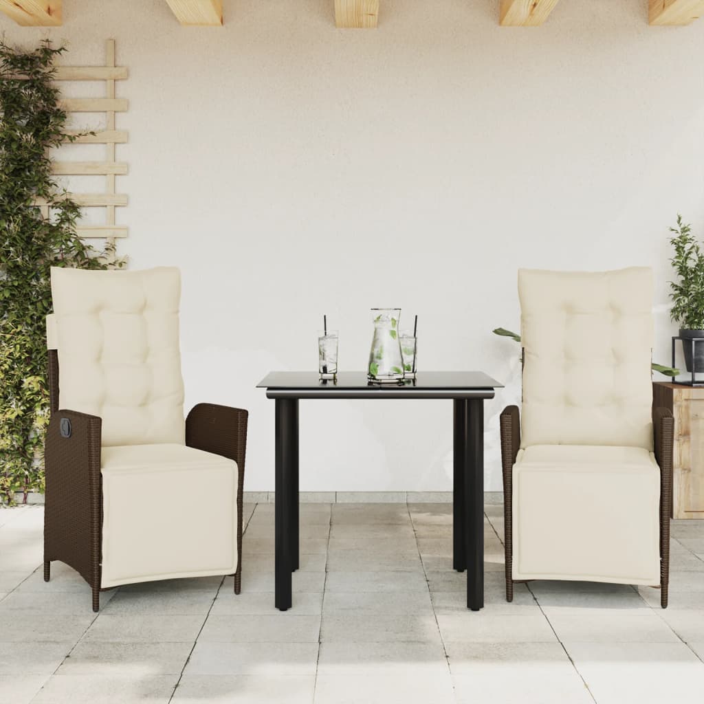 vidaXL 3-delige Tuinset met kussens poly rattan bruin