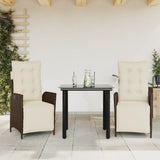 vidaXL 3-delige Tuinset met kussens poly rattan bruin
