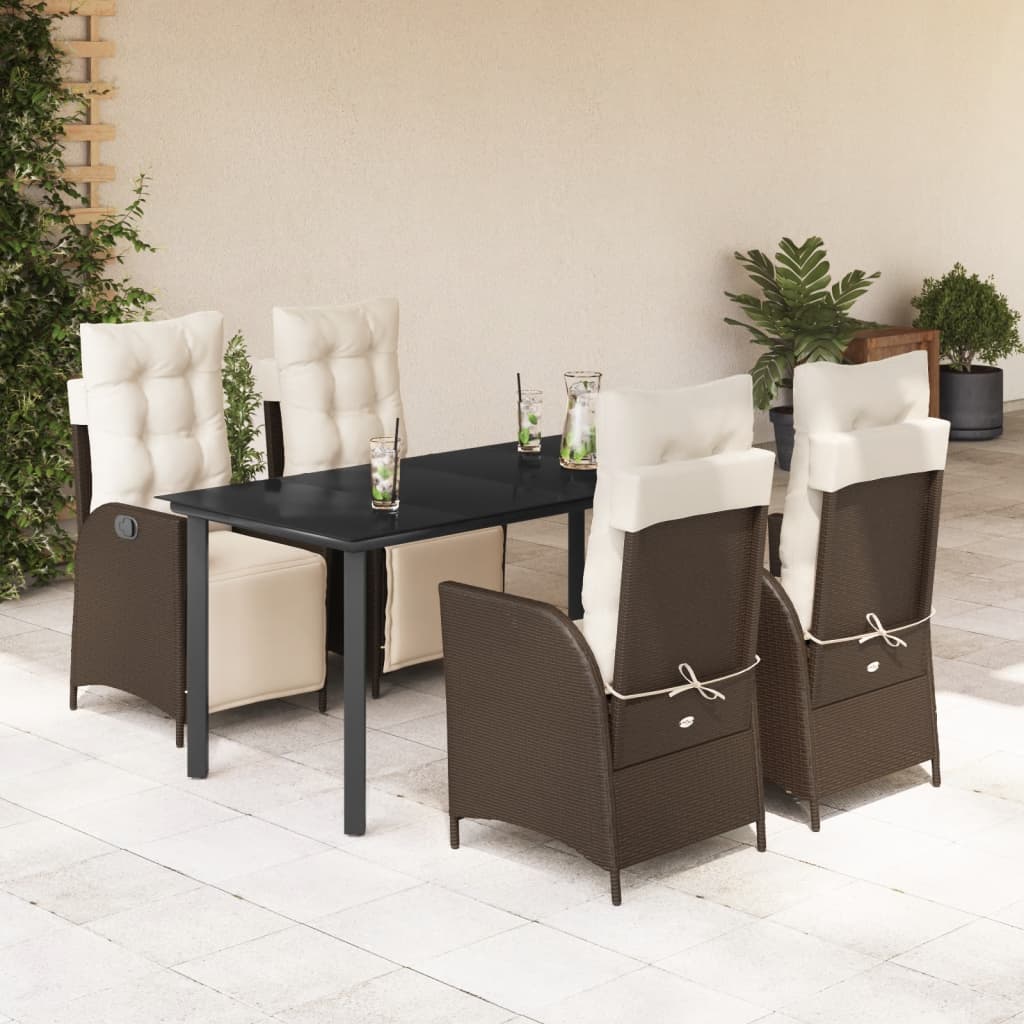 vidaXL 3-delige Tuinset met kussens poly rattan bruin