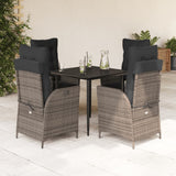 vidaXL 3-Piece Garden Lounge Set with Cushions Poly Rattan Grey