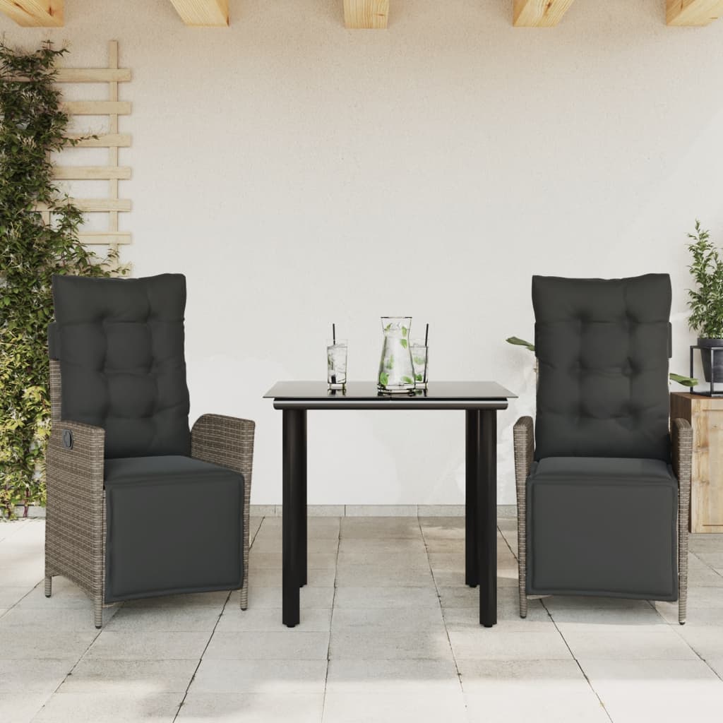 vidaXL 3-Piece Garden Lounge Set with Cushions Poly Rattan Grey