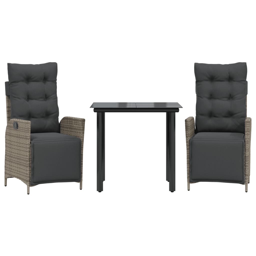 vidaXL 3-Piece Garden Lounge Set with Cushions Poly Rattan Grey