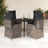 vidaXL 3-Piece Garden Lounge Set with Cushions Poly Rattan Grey