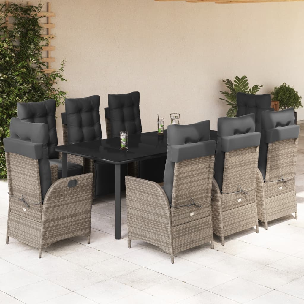 vidaXL 3-Piece Garden Lounge Set with Cushions Poly Rattan Grey