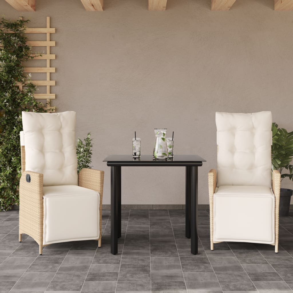 vidaXL 3-Piece Garden Lounge Set with Cushions Poly Rattan Beige