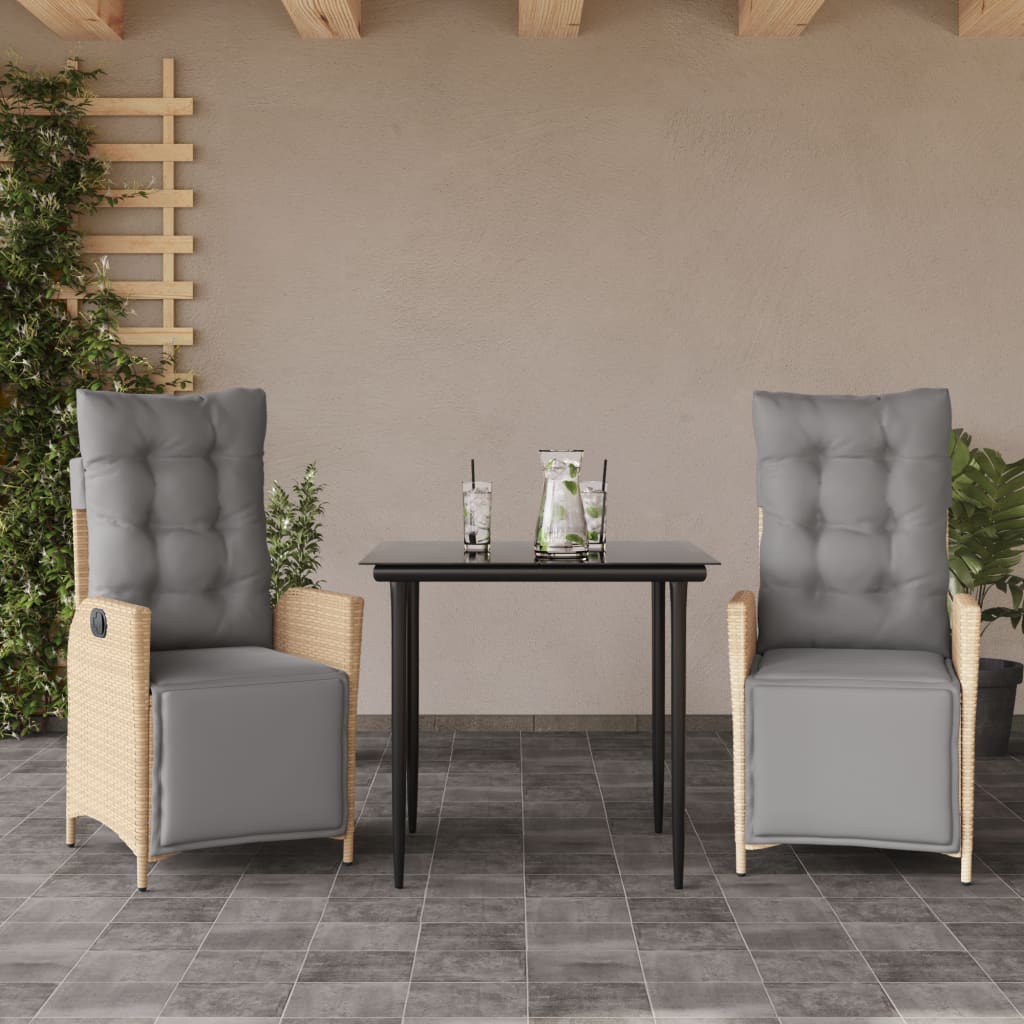 vidaXL 3-delige Tuinset met kussens poly rattan gemengd beige